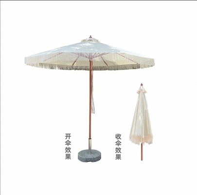 Tassel tecido à mão Coluna exterior guarda-chuva reta com estrutura de alumínio de grãos de madeira